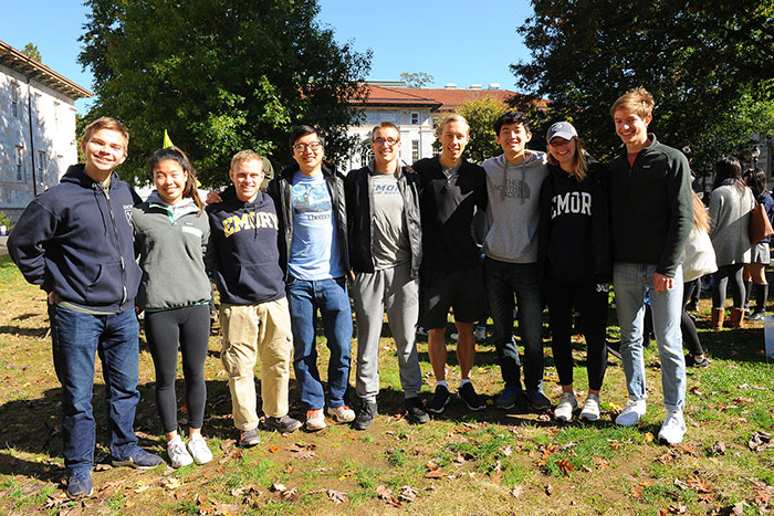 Students gather on the quad before heading out