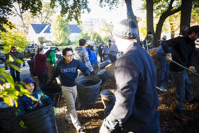 Students work on planting trees