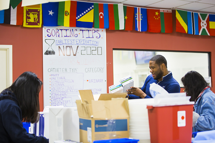 Sorting and packing medical supplies for MedShare