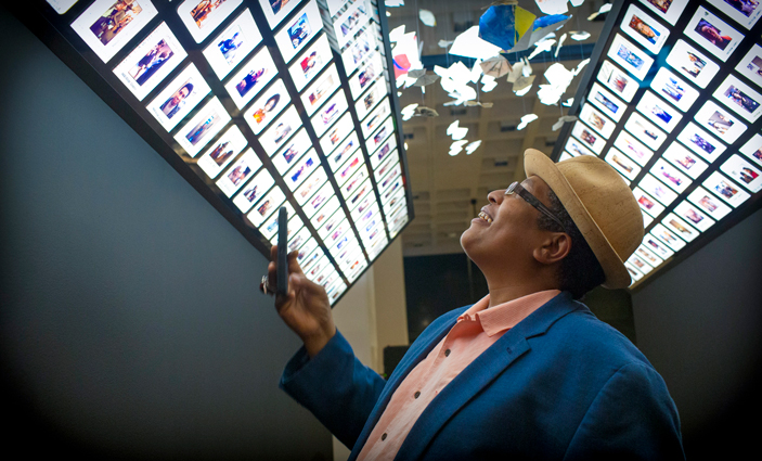 The Billops-Hatch exhibit includes a display of origami butterflies representing deceased black artists