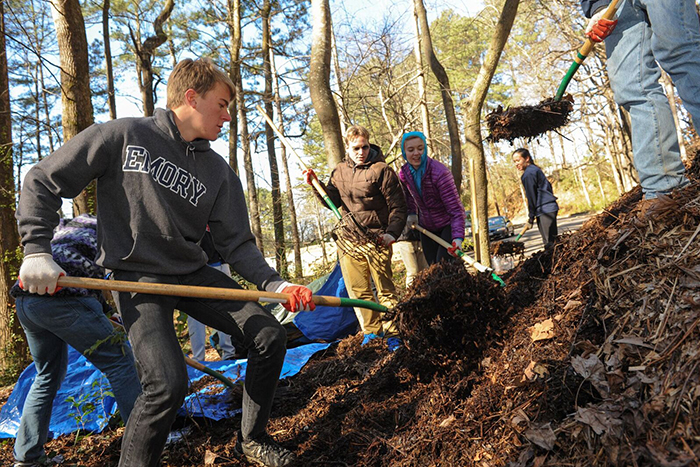 At Atlanta's Kittredge Park, students weeded and mulched trails and helped with removal of invasive plant species.