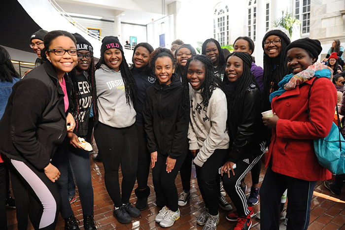 Emory students gathered in the DUC before boarding buses to head out for a full day of community service at 15 different projects.