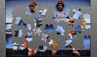 a jigsaw puzzle of “Tony Scott and Garry Templeton, Dodger Stadium, Los Angeles, CA, 1979” by photographer Walter Iooss
