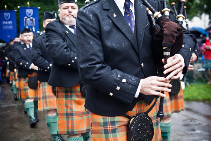 Bagpipes lead the procession