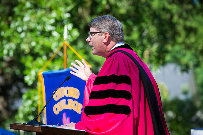 A speech is made at Oxford College's 172nd Commencement.