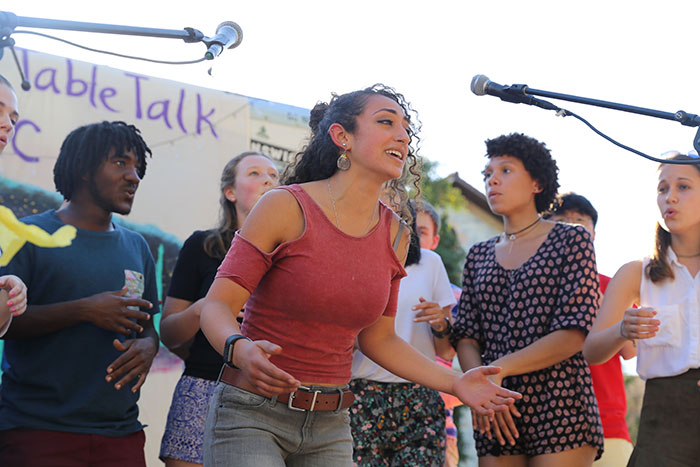 Students perform at Dooley's Week events.