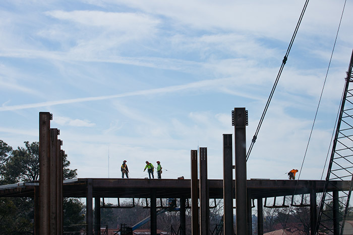 Workers working on the new Campus Life Center