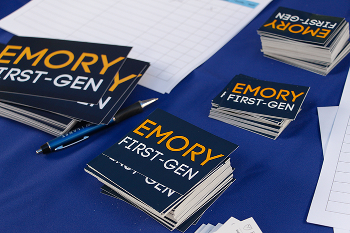 A stack of Emory First Gen stickers