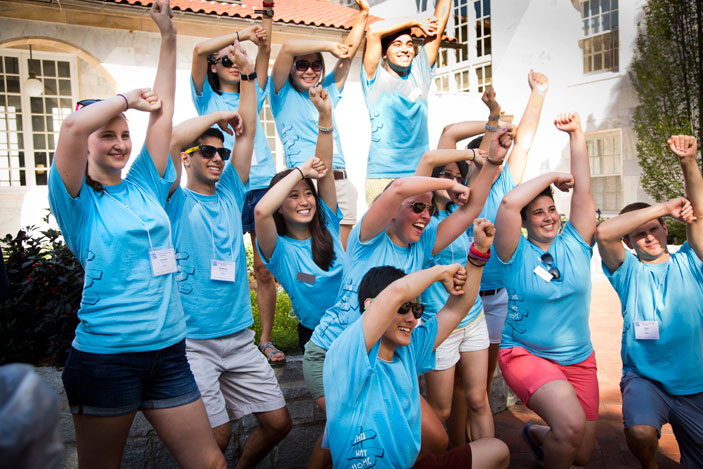 Emory students are "welcomed home" by Residence Life student staff during 2014 Move-in Day.