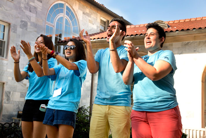 Spirits are high as new students receive an exuberant welcome on Move-in Day.