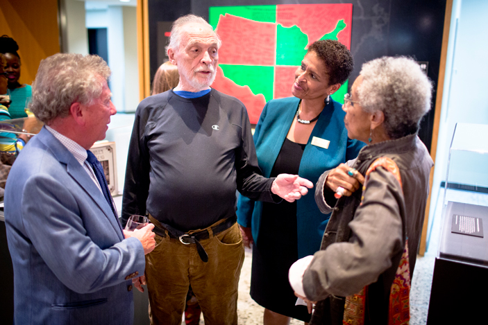 James Hatch and Camille Billops talk with Emory professor Hank Klibanoff and Emory University Librarian Yolanda Cooper at the exhibit opening.
