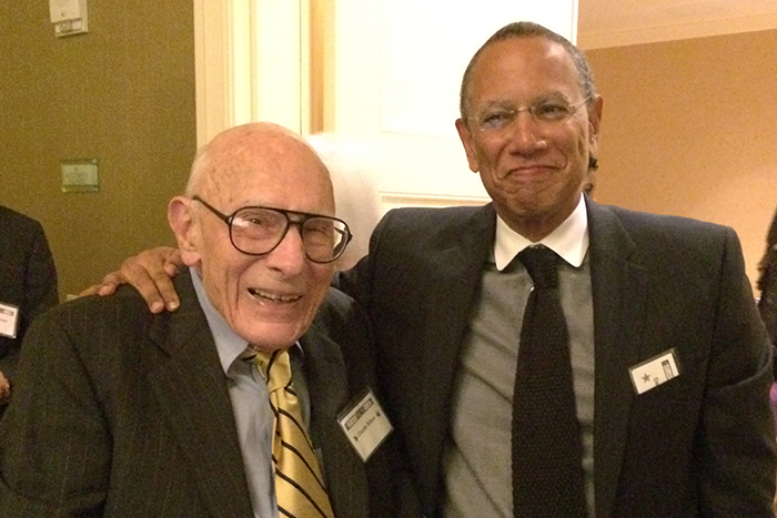Emory graduate and Pulitzer Prize winner Claude Sitton (left) was introduced by New York Times Executive Editor Dean Baquet (right) as Sitton was inducted into the Atlanta Press Club Hall of Fame on Nov. 7, 2014.