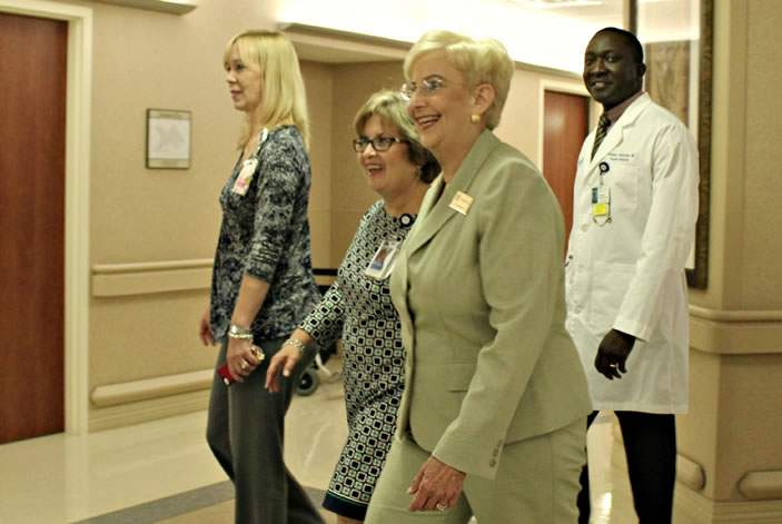 Hospital leaders at Emory Johns Creek Hospital tour First Lady Deal through the Birth Place, as she visits local hospitals promoting childhood immunizations.