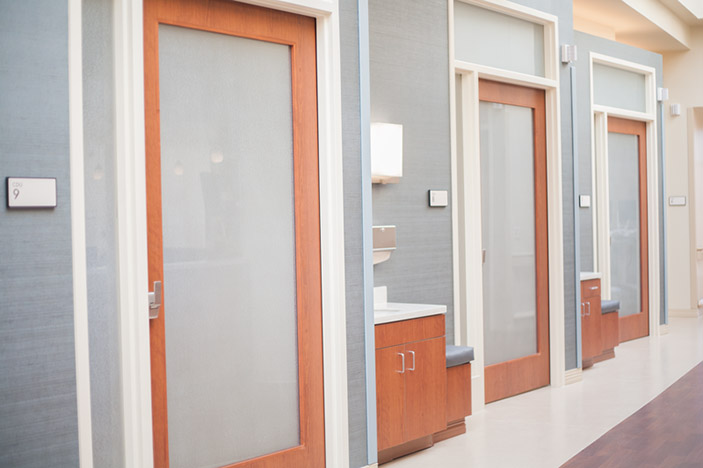 Doors of patient rooms