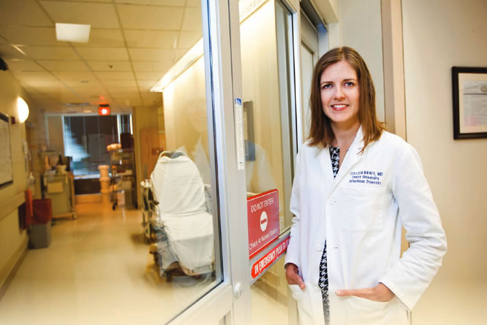 Colleen Kraft was part of a team providing 24-hour care to patients in the Serious Communicable Disease Unit. She was the on-call physician in the unit during President Barack Obama's visit to the CDC.