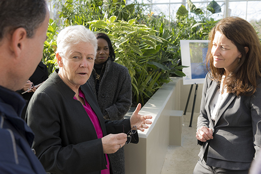 EPA Administrator Gina McCarthy (left) with Ciannat Howett, director of Emory¿s Office of Sustainability Initiatives, during a Feb. 5 tour of Emory¿s new WaterHub reclamation facility.