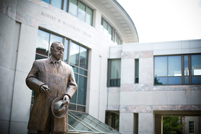"Robert W. Woodruff" has a high-profile location in front of the library that bears his name. The bronze statue, installed there in 2000 following a stint outside the High Museum of Art in Midtown, is by William J. Thompson, a noted sculptor with a talent for large-scale portraiture.