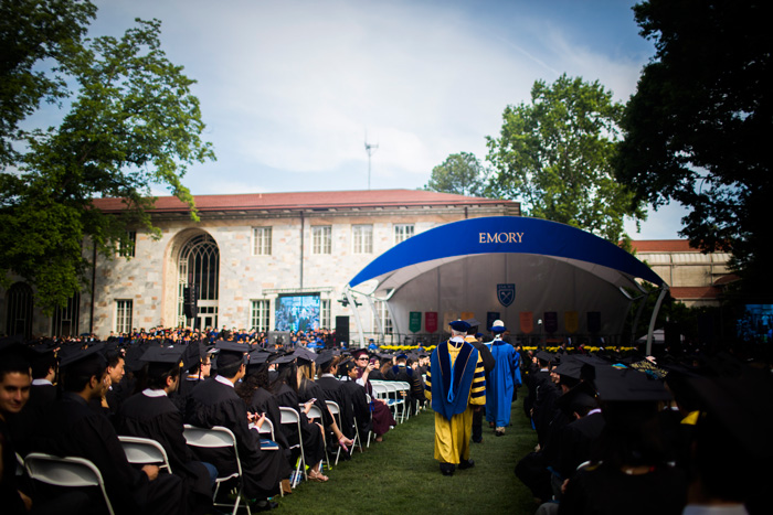 Emory President James Wagner concludes the procession to the stage for Commencement.