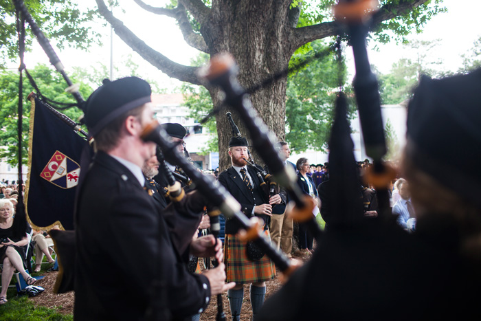 Bagpipes are part of the traditional procession into Commencement.