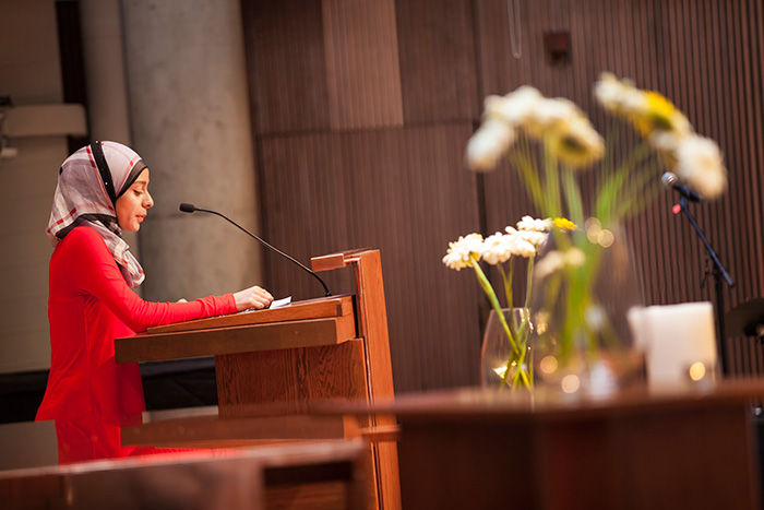 Oxford College student Salma Solimon, who knew both students, read a poem by Hannah Senesh reminding attendees that "there are people whose brilliance continues to light the world even though they are no longer among the living." 