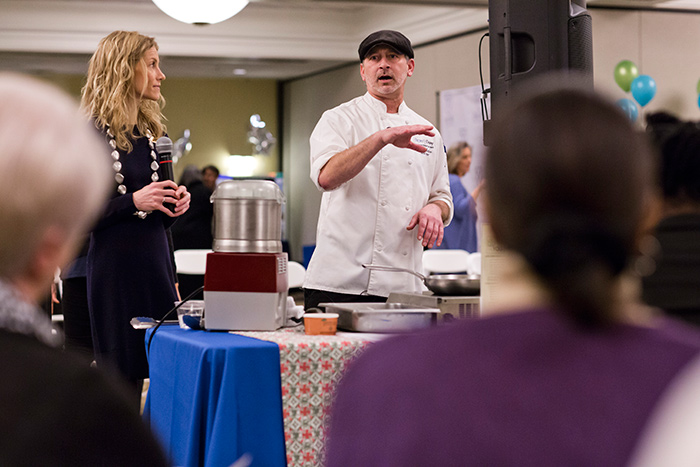 oe Bodine, sous chef of Bon Appetit, Emory's food service vendor, offered a cooking demonstration.