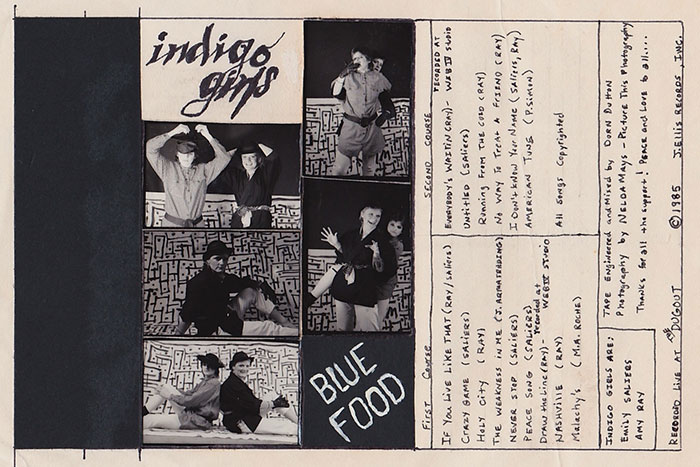 Indigo Girls put out their first homemade cassette, "Blue Food," in 1985. Songs were recorded live at The Dugout, a hangout on Oxford Road across the street from campus, and the cassette covers were handwritten.