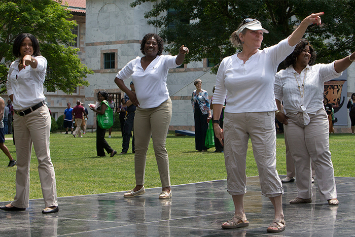 Employees showed off their line-dancing skills on the dance floor.