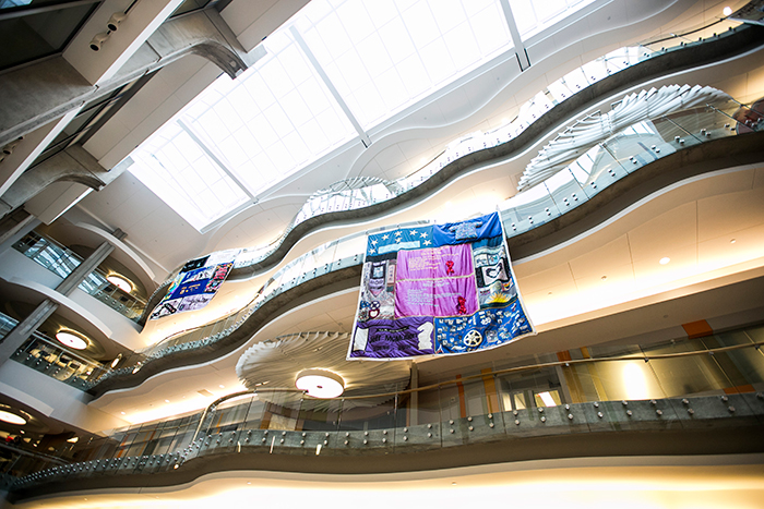 The quilt on display at Atwood Chemistry Center.