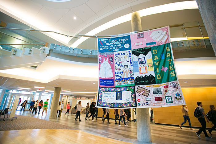 The quilt on display at Atwood Chemistry Center.