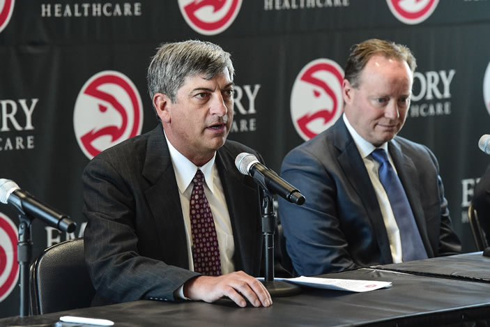 From the April 5th press conference: Scott Boden (Director, Emory Orthopaedics and Spine Center and Chief Medical Officer, Emory Orthopedics and Spine Hospital) and Mike Budenholzer (Atlanta Hawks President of Basketball Operations and Head Coach)