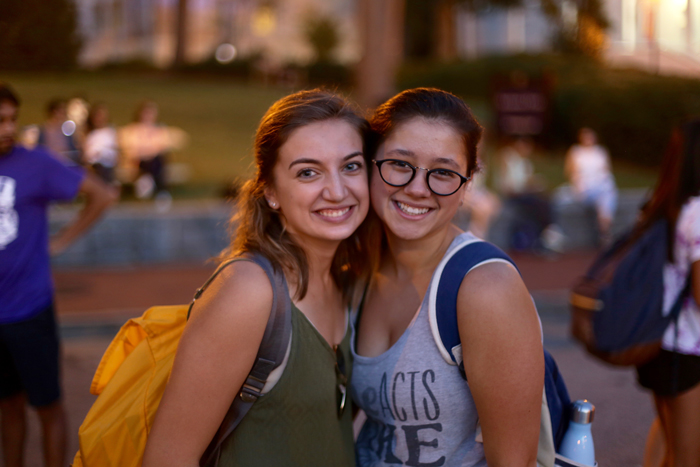 Two female students posing for camera at Camp Swoop.