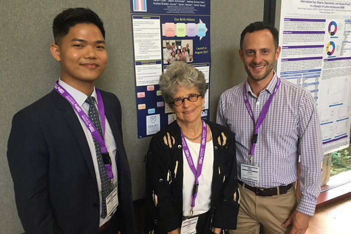 Emory University School of Medicine physician-researchers presented a poster on the Gender Clinic at Grady Health System. Left to right: Howa Jeung, Asst. Professor of Dermatology; Sally Herbert, Professor Emeritus; and Jason Schneider, Assoc. Professor.