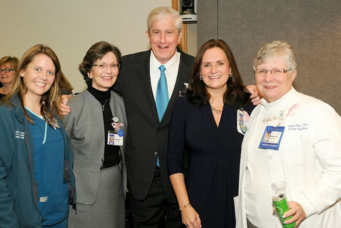 At the January 14, 2014, announcement, left to right: Dianne Foster (EUH director of nursing operations), Bob Bachman (EUH CEO), Susan Grant (Emory Healthcare chief nursing executive), and Maxine Foles (EUH nursing supervisor).