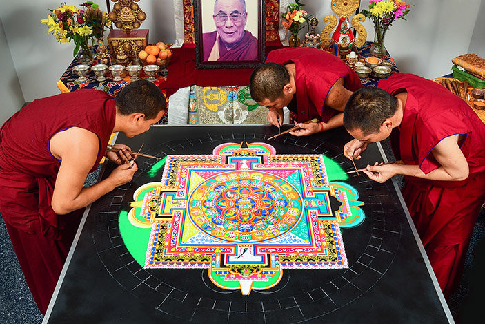 A sand mandala, emphasizing the role of compassion and healing, was chosen for the Emory Healthcare event.