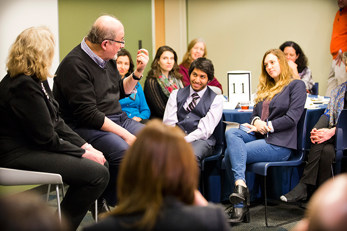 Author Salman Rushdie discussed his college experiences during an event for "CoLA Conversations: The Emory Story Project." After Rushdie¿s remarks, the audience of students, faculty and alumni participated in "story circles" to share their own experiences. Emory Photo /Video