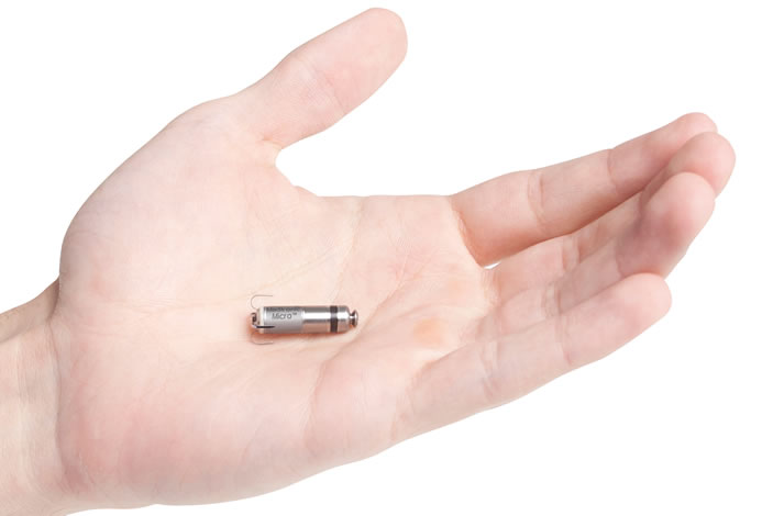 The pacemaker is comparable in size to a large vitamin.