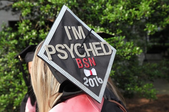 Graduation Cap decorated to say "I'm Psyched"