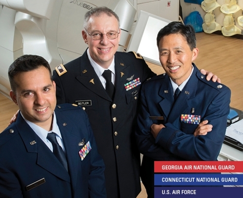 Winship's radiation oncology department is full of medical heroes, but three doctors stand out for their service to our country. Arif Ali is a Major in the Georgia Air National Guard with 14 years of service, Jonathan Beitler is a Colonel in the Connecticut National Guard with 32 years of service, and Trevor Lim is a Lt. Colonel in the U.S. Air Force with 17 years of service.