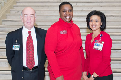 Dr. Basil Margolis (l), medical director of the Cardiac Rehabilitation program at Emory Saint Joseph’s, along with unit director Jocelyn Disher (r) are pictured with Rep. Doreen Carter (center).