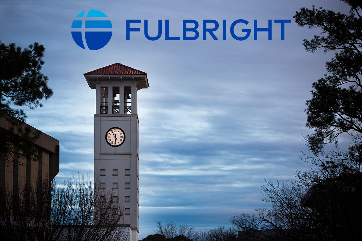 Cox Tower and Fulbright badge