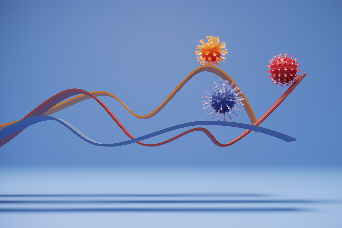artistic rendering of virus molecules